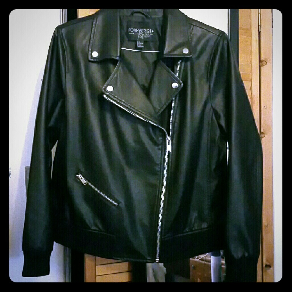 Forever 21+ Faux Leather Moto Bomber Jacket